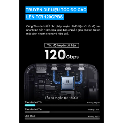 Đế sạc Anker Prime Thunderbolt-5 - Trạm Kết Nối Toàn Diện, Nguồn Năng Lượng Đỉnh Cao - Khám phá hiệu suất làm việc đỉnh cao với <strong>Đế sạc Anker Prime Thunderbolt-5</strong>. Đây không chỉ là một đế sạc, mà là một trạm kết nối đa năng mạnh mẽ, tích hợp công nghệ Thunderbolt-5 tiên tiến nhất, mang đến tốc độ truyền dữ liệu siêu nhanh, khả năng hỗ trợ đa màn hình 8K và công suất sạc cực lớn lên đến 240W cho laptop. Với hàng loạt cổng kết nối đa dạng, <strong>Anker Prime Thunderbolt-5</strong> biến chiếc laptop của bạn thành một trung tâm làm việc chuyên nghiệp, tối ưu hóa mọi tác vụ từ chỉnh sửa video 4K, chơi game đến quản lý dữ liệu. Nâng tầm không gian làm việc của bạn với <strong>Anker Prime Thunderbolt-5</strong> để đạt hiệu quả tối đa.