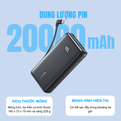 Pin sạc dự phòng Anker Zolo Power Bank 20000mAh - A110E: Nguồn Năng Lượng Cho Mọi Chuyến Đi - Mang theo nguồn năng lượng vô tận với <strong>Pin sạc dự phòng Anker Zolo Power Bank 20000mAh - A110E</strong>. Với dung lượng lớn 20000mAh, pin dự phòng này đảm bảo các thiết bị của bạn luôn được sạc đầy nhiều lần, lý tưởng cho những chuyến đi dài, công tác hay khi không có ổ cắm. Tích hợp công nghệ sạc nhanh và an toàn của Anker, <strong>Anker Zolo Power Bank A110E</strong> tương thích rộng rãi với hầu hết điện thoại, máy tính bảng. Thiết kế bền bỉ, dễ mang theo biến <strong>Pin sạc dự phòng Anker Zolo Power Bank 20000mAh - A110E</strong> thành người bạn đồng hành không thể thiếu, giúp bạn luôn kết nối mọi lúc mọi nơi.