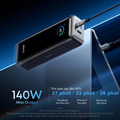Pin Dự Phòng Anker Prime 26000mAh 300W Siêu Nhanh – Anker Prime A110A Chính Hãng Pin Dự Phòng Anker Prime 26000mAh 300W Siêu Nhanh – Anker Prime A110A Chính Hãng - Đánh thức mọi tiềm năng thiết bị của bạn với <strong>Anker Prime A110A</strong> – biểu tượng mới của sức mạnh và công nghệ sạc nhanh. Với dung lượng khổng lồ 26.000mAh và tổng công suất đầu ra đột phá lên tới 300W, sản phẩm này được thiết kế để sạc siêu tốc cho mọi dòng Laptop hiệu năng cao, MacBook Pro và các thiết bị di động mới nhất. <strong>Anker Prime A110A</strong> sở hữu màn hình kỹ thuật số thông minh, hiển thị chi tiết thông số sạc theo thời gian thực và tích hợp kết nối ứng dụng qua Bluetooth để quản lý pin dễ dàng. Được trang bị hệ thống an toàn ActiveShield 2.0 tiên tiến, <strong>Anker Prime A110A</strong> chính là trạm năng lượng di động tối thượng, đảm bảo bạn luôn sẵn sàng cho mọi thử thách công việc và giải trí dù ở bất cứ đâu.