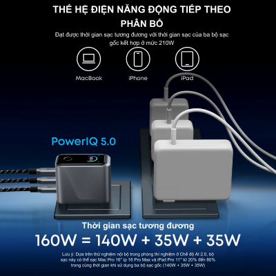 Củ Sạc Nhanh Anker Prime 160W 3 Cổng USB-C – Anker Prime A2687 GaN Chính Hãng Củ Sạc Nhanh Anker Prime 160W 3 Cổng USB-C – Anker Prime A2687 GaN Chính Hãng - Trải nghiệm tốc độ sạc vượt giới hạn với <strong>Anker Prime A2687</strong>, củ sạc tường thế hệ mới sở hữu tổng công suất lên đến 160W. Được thiết kế dành cho người dùng chuyên nghiệp, <strong>Anker Prime A2687</strong> trang bị 3 cổng USB-C, cho phép sạc nhanh đồng thời máy tính xách tay, máy tính bảng và điện thoại thông minh. Ứng dụng công nghệ GaNPrime™ độc quyền và hệ thống an toàn ActiveShield™ 2.0, sản phẩm không chỉ nhỏ gọn hơn 50% so với bộ sạc truyền thống mà còn đảm bảo an toàn tuyệt đối. Với khả năng sạc MacBook Pro 16 inch lên 50% chỉ trong 28 phút, <strong>Anker Prime A2687</strong> chính là giải pháp năng lượng tối thượng cho mọi hành trình của bạn.