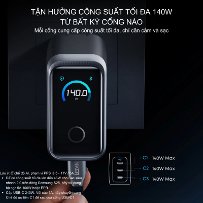 Củ Sạc Nhanh Anker Prime 160W 3 Cổng USB-C – Anker Prime A2687 GaN Chính Hãng Củ Sạc Nhanh Anker Prime 160W 3 Cổng USB-C – Anker Prime A2687 GaN Chính Hãng - Trải nghiệm tốc độ sạc vượt giới hạn với <strong>Anker Prime A2687</strong>, củ sạc tường thế hệ mới sở hữu tổng công suất lên đến 160W. Được thiết kế dành cho người dùng chuyên nghiệp, <strong>Anker Prime A2687</strong> trang bị 3 cổng USB-C, cho phép sạc nhanh đồng thời máy tính xách tay, máy tính bảng và điện thoại thông minh. Ứng dụng công nghệ GaNPrime™ độc quyền và hệ thống an toàn ActiveShield™ 2.0, sản phẩm không chỉ nhỏ gọn hơn 50% so với bộ sạc truyền thống mà còn đảm bảo an toàn tuyệt đối. Với khả năng sạc MacBook Pro 16 inch lên 50% chỉ trong 28 phút, <strong>Anker Prime A2687</strong> chính là giải pháp năng lượng tối thượng cho mọi hành trình của bạn.