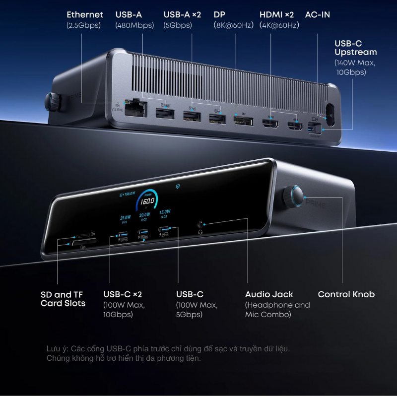 Đế Sạc Anker Prime 14-in-1 160W Docking Station – Anker Prime A83B3 Chính Hãng Đế Sạc Anker Prime 14-in-1 160W Docking Station – Anker Prime A83B3 Chính Hãng - Hình ảnh 3