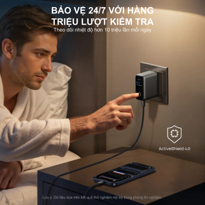 Củ Sạc Nhanh Anker 100W 3 Cổng (2C1A) GaNPrime – Anker B121B Chính Hãng Củ Sạc Nhanh Anker 100W 3 Cổng (2C1A) GaNPrime – Anker B121B Chính Hãng - Trải nghiệm công nghệ sạc nhanh của tương lai với <strong>Anker B121B</strong>, giải pháp năng lượng tất cả trong một dành cho người dùng hiện đại. Với tổng công suất đầu ra lên đến 100W, <strong>Anker B121B</strong> sở hữu sức mạnh vượt trội để sạc nhanh cho MacBook Pro, các dòng Laptop Windows, iPhone và Samsung Galaxy cùng lúc. Thiết kế 3 cổng thông minh gồm 2 cổng USB-C và 1 cổng USB-A giúp bạn loại bỏ sự bừa bộn của nhiều củ sạc khác nhau. Ứng dụng công nghệ GaN tiên tiến và hệ thống an toàn ActiveShield 2.0, <strong>Anker B121B</strong> không chỉ nhỏ gọn hơn đáng kể so với các bộ sạc truyền thống mà còn đảm bảo nhiệt độ luôn mát mẻ và an toàn tuyệt đối cho thiết bị của bạn.