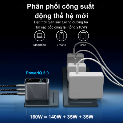 Củ sạc Anker Prime A2687 (160W, 3 Cổng, Màn hình thông minh) – Sạc nhanh đỉnh cao Củ sạc Anker Prime A2687 (160W, 3 Cổng, Màn hình thông minh) – Sạc nhanh đỉnh cao - Trải nghiệm công nghệ sạc thế hệ mới với Củ sạc <strong>Anker Prime</strong> A2687 (160W, 3 Cổng, Màn hình thông minh). Với tổng công suất 160W và 3 cổng đầu ra (2 USB-C, 1 USB-A), củ sạc này có thể sạc siêu nhanh cho laptop, điện thoại và máy tính bảng của bạn đồng thời. Màn hình thông minh tích hợp hiển thị trạng thái sạc theo thời gian thực, giúp bạn dễ dàng quản lý năng lượng. Thiết kế nhỏ gọn, sử dụng công nghệ GaN tiên tiến và tính năng an toàn vượt trội, <strong>Anker Prime</strong> A2687 là giải pháp sạc tối ưu cho mọi nhu cầu. Nâng tầm trải nghiệm sạc của bạn với <strong>Anker Prime</strong>!