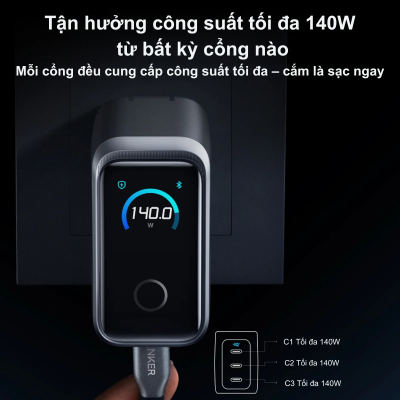 Củ sạc Anker Prime A2687 (160W, 3 Cổng, Màn hình thông minh) – Sạc nhanh đỉnh cao Củ sạc Anker Prime A2687 (160W, 3 Cổng, Màn hình thông minh) – Sạc nhanh đỉnh cao - Trải nghiệm công nghệ sạc thế hệ mới với Củ sạc <strong>Anker Prime</strong> A2687 (160W, 3 Cổng, Màn hình thông minh). Với tổng công suất 160W và 3 cổng đầu ra (2 USB-C, 1 USB-A), củ sạc này có thể sạc siêu nhanh cho laptop, điện thoại và máy tính bảng của bạn đồng thời. Màn hình thông minh tích hợp hiển thị trạng thái sạc theo thời gian thực, giúp bạn dễ dàng quản lý năng lượng. Thiết kế nhỏ gọn, sử dụng công nghệ GaN tiên tiến và tính năng an toàn vượt trội, <strong>Anker Prime</strong> A2687 là giải pháp sạc tối ưu cho mọi nhu cầu. Nâng tầm trải nghiệm sạc của bạn với <strong>Anker Prime</strong>!
