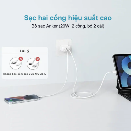 Bộ Củ Sạc B2348 Anker 20W 2 Cổng (1C1A) Kèm Cáp Type-C Dài 1.5m - (PowerIQ™ 3.0, ActiveShield™, MultiProtect™) Bộ Củ Sạc B2348 Anker 20W 2 Cổng (1C1A) Kèm Cáp Type-C Dài 1.5m - (PowerIQ™ 3.0, ActiveShield™, MultiProtect™) - Hình ảnh 3