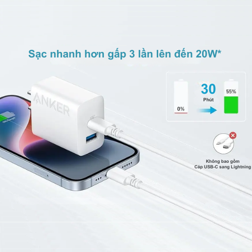 Bộ Củ Sạc B2348 Anker 20W 2 Cổng (1C1A) Kèm Cáp Type-C Dài 1.5m - (PowerIQ™ 3.0, ActiveShield™, MultiProtect™) Bộ Củ Sạc B2348 Anker 20W 2 Cổng (1C1A) Kèm Cáp Type-C Dài 1.5m - (PowerIQ™ 3.0, ActiveShield™, MultiProtect™) - Hình ảnh 4