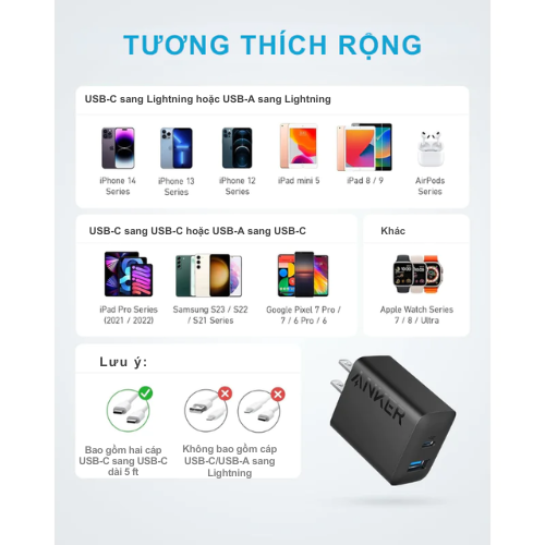 Bộ Củ Sạc B2348 Anker 20W 2 Cổng (1C1A) Kèm Cáp Type-C Dài 1.5m - (PowerIQ™ 3.0, ActiveShield™, MultiProtect™) Bộ Củ Sạc B2348 Anker 20W 2 Cổng (1C1A) Kèm Cáp Type-C Dài 1.5m - (PowerIQ™ 3.0, ActiveShield™, MultiProtect™) - Hình ảnh 7