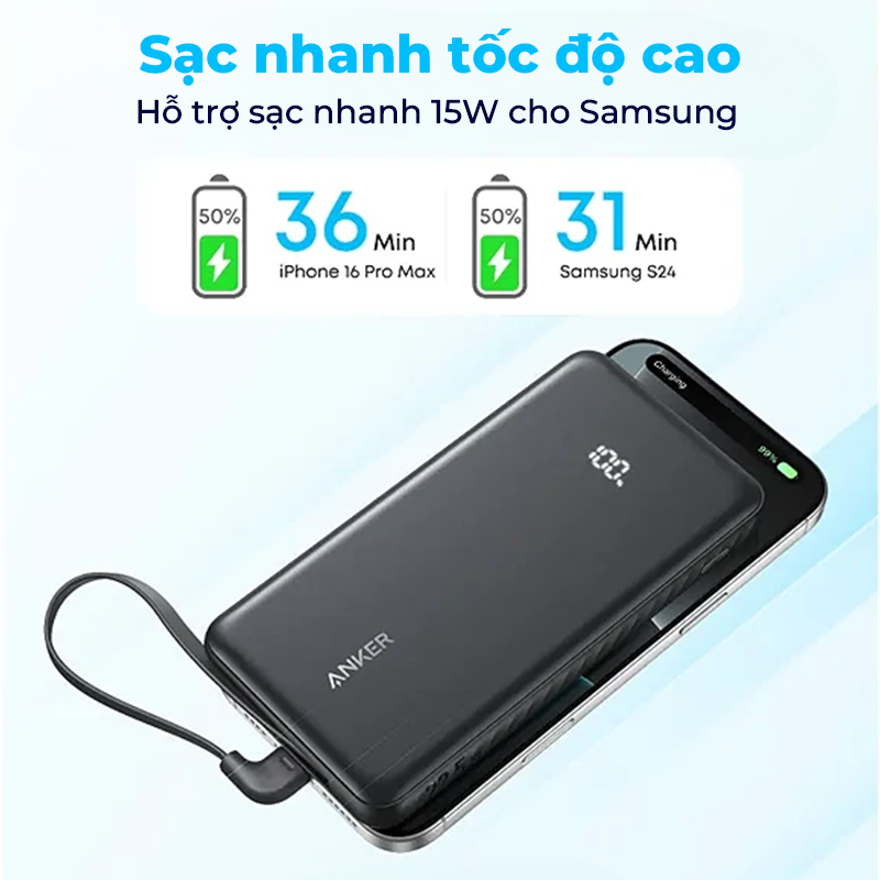 Pin Dự Phòng Anker Zolo 22.5W 10000mAh (Built-In USB-C) - Sạc Nhanh, Tiện Lợi (A110D) Pin Dự Phòng Anker Zolo 22.5W 10000mAh (Built-In USB-C) - Sạc Nhanh, Tiện Lợi (A110D) - Hình ảnh 3