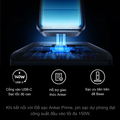 Sạc dự phòng Anker Prime A110A (26000mAh, 300W) – Năng lượng mạnh mẽ, sạc siêu tốc Sạc dự phòng Anker Prime A110A (26000mAh, 300W) – Năng lượng mạnh mẽ, sạc siêu tốc - Trải nghiệm sức mạnh sạc vượt trội với Sạc dự phòng <strong>Anker Prime</strong> (26000mAh, 300W). Đây là ngân hàng năng lượng di động tối thượng, được thiết kế để cấp nguồn cho laptop, điện thoại và các thiết bị khác với tốc độ đáng kinh ngạc. Với dung lượng 26000mAh và tổng công suất đầu ra 300W qua 2 cổng USB-C và 1 cổng USB-A, <strong>Anker Prime</strong> đảm bảo mọi thiết bị của bạn luôn đầy pin. Kích thước nhỏ gọn, màn hình thông minh và khả năng sạc nhanh chóng biến <strong>Anker Prime</strong> thành người bạn đồng hành lý tưởng cho công việc, du lịch và mọi nhu cầu năng lượng hàng ngày. Nâng tầm trải nghiệm sạc của bạn với <strong>Anker Prime</strong>!