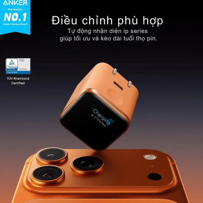 Sạc Nhanh Anker 45W Smart GaN - A121D | Màn Hình LED Hiển Thị Công Suất, ActiveShield 3.0, Chân Gập Linh Hoạt Sạc Nhanh Anker 45W Smart GaN - A121D | Màn Hình LED Hiển Thị Công Suất, ActiveShield 3.0, Chân Gập Linh Hoạt - Sạc nhanh <strong>Anker A121D</strong> là giải pháp năng lượng hoàn hảo cho các thiết bị di động hiện đại. Với công suất lên đến 45W và công nghệ Smart GaN tiên tiến, <strong>Anker A121D</strong> không chỉ mang lại tốc độ sạc vượt trội mà còn đảm bảo an toàn tối đa cho thiết bị của bạn. Thiết kế siêu nhỏ gọn, nhỏ hơn 30% so với các dòng sạc thông thường, giúp <strong>Anker A121D</strong> dễ dàng đồng hành cùng bạn trong mọi chuyến đi. Sản phẩm hỗ trợ chuẩn sạc nhanh PD (Power Delivery) và PPS, tương thích hoàn hảo với iPhone, Samsung S23/S24 series, iPad và các dòng laptop văn phòng sử dụng cổng Type-C. Đừng bỏ lỡ cơ hội sở hữu <strong>Anker A121D</strong> để trải nghiệm sự tiện lợi và mạnh mẽ trong một thiết bị nhỏ bé nhưng đầy uy lực.