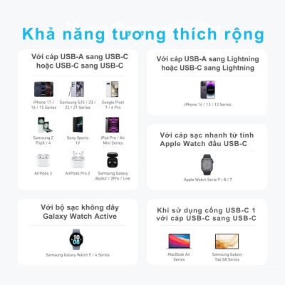 Bộ Sạc Anker 112W 6 Cổng (A2154) - Sạc Nhanh USB-C; USB-A, Chân Cắm 3 Chấu SG - Hàng Chính Hãng Bộ Sạc Anker 112W 6 Cổng (A2154) - Sạc Nhanh USB-C; USB-A, Chân Cắm 3 Chấu SG - Hàng Chính Hãng - <strong>Bộ sạc Anker</strong> 112W 6 Cổng (Mã A2154) là giải pháp cung cấp năng lượng toàn diện cho mọi tín đồ công nghệ. Với tổng công suất mạnh mẽ lên đến 112W, thiết bị này cho phép bạn sạc đồng thời 6 thiết bị từ điện thoại, máy tính bảng cho đến các dòng laptop văn phòng một cách nhanh chóng và an toàn nhất. Được trang bị chân cắm 3 chấu chuẩn SG (Singapore) vô cùng chắc chắn, sản phẩm đảm bảo sự ổn định tuyệt đối khi kết nối với nguồn điện tại Việt Nam. Sự kết hợp giữa các cổng USB-C và USB-A cùng công nghệ sạc thông minh giúp <strong>Bộ sạc Anker</strong> trở thành phụ kiện không thể thiếu trên bàn làm việc, giúp không gian của bạn trở nên gọn gàng, chuyên nghiệp và luôn tràn đầy năng lượng.