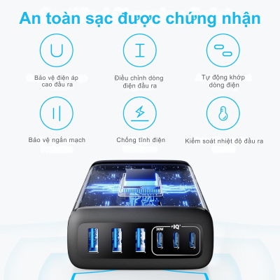 Bộ Sạc Anker 112W 6 Cổng (A2154) - Sạc Nhanh USB-C; USB-A, Chân Cắm 3 Chấu SG - Hàng Chính Hãng - <strong>Bộ sạc Anker</strong> 112W 6 Cổng (Mã A2154) là giải pháp cung cấp năng lượng toàn diện cho mọi tín đồ công nghệ. Với tổng công suất mạnh mẽ lên đến 112W, thiết bị này cho phép bạn sạc đồng thời 6 thiết bị từ điện thoại, máy tính bảng cho đến các dòng laptop văn phòng một cách nhanh chóng và an toàn nhất. Được trang bị chân cắm 3 chấu chuẩn SG (Singapore) vô cùng chắc chắn, sản phẩm đảm bảo sự ổn định tuyệt đối khi kết nối với nguồn điện tại Việt Nam. Sự kết hợp giữa các cổng USB-C và USB-A cùng công nghệ sạc thông minh giúp <strong>Bộ sạc Anker</strong> trở thành phụ kiện không thể thiếu trên bàn làm việc, giúp không gian của bạn trở nên gọn gàng, chuyên nghiệp và luôn tràn đầy năng lượng.