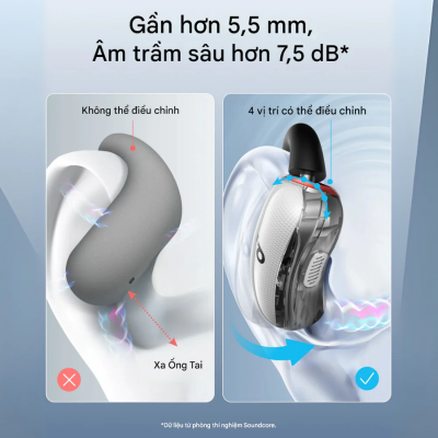 Tai nghe thể thao Open-Ear Anker Soundcore V40i - A3878 | Thiết kế linh hoạt, Âm trầm mạnh mẽ, Pin 21H, Chống nước IP55 Tai nghe thể thao Open-Ear Anker Soundcore V40i - A3878 | Thiết kế linh hoạt, Âm trầm mạnh mẽ, Pin 21H, Chống nước IP55 - <strong>Tai nghe thể thao Anker Soundcore V40i - A3878</strong> là người bạn đồng hành lý tưởng cho những tín đồ yêu vận động. Với thiết kế Open-Ear độc đáo, <strong>V40i - A3878</strong> giúp bạn vừa thưởng thức âm nhạc đỉnh cao, vừa có thể nhận biết môi trường xung quanh, đảm bảo an toàn tuyệt đối khi tập luyện ngoài trời. Sản phẩm <strong>V40i - A3878</strong> sở hữu móc tai mềm mại, có khả năng điều chỉnh linh hoạt giúp ôm sát vành tai mà không gây cảm giác đau nhức hay bí bách. Được trang bị màng loa lớn 14.2mm kết hợp cùng công nghệ BassUp, <strong>V40i - A3878</strong> mang đến dải âm trầm uy lực, thúc đẩy tinh thần tập luyện của bạn lên tầm cao mới. Với khả năng chống nước IPX5 và tổng thời lượng pin lên đến 21 giờ, đây chính là sự lựa chọn không thể bỏ qua cho mọi hành trình chinh phục thử thách.