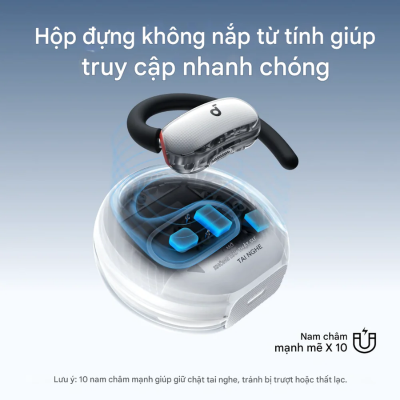 Tai nghe thể thao Open-Ear Anker Soundcore V40i - A3878 | Thiết kế linh hoạt, Âm trầm mạnh mẽ, Pin 21H, Chống nước IP55 Tai nghe thể thao Open-Ear Anker Soundcore V40i - A3878 | Thiết kế linh hoạt, Âm trầm mạnh mẽ, Pin 21H, Chống nước IP55 - <strong>Tai nghe thể thao Anker Soundcore V40i - A3878</strong> là người bạn đồng hành lý tưởng cho những tín đồ yêu vận động. Với thiết kế Open-Ear độc đáo, <strong>V40i - A3878</strong> giúp bạn vừa thưởng thức âm nhạc đỉnh cao, vừa có thể nhận biết môi trường xung quanh, đảm bảo an toàn tuyệt đối khi tập luyện ngoài trời. Sản phẩm <strong>V40i - A3878</strong> sở hữu móc tai mềm mại, có khả năng điều chỉnh linh hoạt giúp ôm sát vành tai mà không gây cảm giác đau nhức hay bí bách. Được trang bị màng loa lớn 14.2mm kết hợp cùng công nghệ BassUp, <strong>V40i - A3878</strong> mang đến dải âm trầm uy lực, thúc đẩy tinh thần tập luyện của bạn lên tầm cao mới. Với khả năng chống nước IPX5 và tổng thời lượng pin lên đến 21 giờ, đây chính là sự lựa chọn không thể bỏ qua cho mọi hành trình chinh phục thử thách.