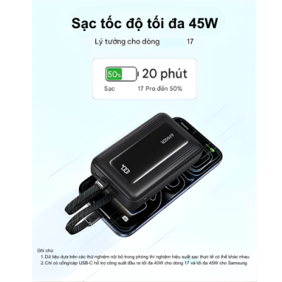 Pin Sạc Dự Phòng Anker A1681C - Anker Zolo 20.000mAh 30W A1681C Tích Hợp Hai Cáp USB-C Pin Sạc Dự Phòng Anker A1681C - Anker Zolo 20.000mAh 30W A1681C Tích Hợp Hai Cáp USB-C - <strong>Pin Sạc Dự Phòng Anker Zolo A1681C</strong> dung lượng 20.000mAh, sạc nhanh 30W qua cáp USB-C. Tích hợp 2 cáp USB-C, cổng USB-C, USB-A, sạc 4 thiết bị cùng lúc. <strong>A1681C</strong> nhỏ gọn, lý tưởng cho Samsung.
