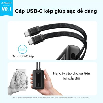 Pin Sạc Dự Phòng Anker A1681C - Anker Zolo 20.000mAh 30W A1681C Tích Hợp Hai Cáp USB-C - <strong>Pin Sạc Dự Phòng Anker Zolo A1681C</strong> dung lượng 20.000mAh, sạc nhanh 30W qua cáp USB-C. Tích hợp 2 cáp USB-C, cổng USB-C, USB-A, sạc 4 thiết bị cùng lúc. <strong>A1681C</strong> nhỏ gọn, lý tưởng cho Samsung.