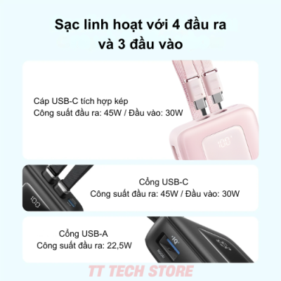 Pin Sạc Dự Phòng Anker A1681C - Anker Zolo 20.000mAh 30W A1681C Tích Hợp Hai Cáp USB-C Pin Sạc Dự Phòng Anker A1681C - Anker Zolo 20.000mAh 30W A1681C Tích Hợp Hai Cáp USB-C - <strong>Pin Sạc Dự Phòng Anker Zolo A1681C</strong> dung lượng 20.000mAh, sạc nhanh 30W qua cáp USB-C. Tích hợp 2 cáp USB-C, cổng USB-C, USB-A, sạc 4 thiết bị cùng lúc. <strong>A1681C</strong> nhỏ gọn, lý tưởng cho Samsung.