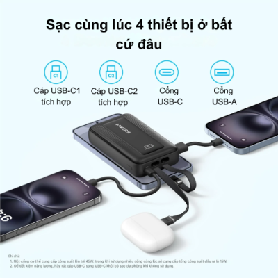 Pin Sạc Dự Phòng Anker A1681C - Anker Zolo 20.000mAh 30W A1681C Tích Hợp Hai Cáp USB-C - <strong>Pin Sạc Dự Phòng Anker Zolo A1681C</strong> dung lượng 20.000mAh, sạc nhanh 30W qua cáp USB-C. Tích hợp 2 cáp USB-C, cổng USB-C, USB-A, sạc 4 thiết bị cùng lúc. <strong>A1681C</strong> nhỏ gọn, lý tưởng cho Samsung.