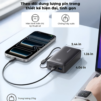 Pin Dự Phòng Anker A110J Zolo 2C1A 10000mAh 30W - Sạc Nhanh PD, Thiết Kế Nhỏ Gọn, 3 Cổng Sạc Tiện Lợi Pin Dự Phòng Anker A110J Zolo 2C1A 10000mAh 30W - Sạc Nhanh PD, Thiết Kế Nhỏ Gọn, 3 Cổng Sạc Tiện Lợi - <strong>Pin Dự Phòng Anker Zolo 2C1A 10000 30W - Anker A110J</strong> là giải pháp năng lượng di động thế hệ mới, kết hợp hoàn hảo giữa sức mạnh và sự tiện lợi. Với dung lượng 10.000mAh chuẩn 37Wh, mẫu <strong>Anker A110J</strong> này cho phép bạn sạc nhanh tối đa 30W cho các dòng iPhone, iPad và smartphone Android thông qua cổng USB-C hiện đại. Điểm vượt trội của sản phẩm nằm ở thiết kế 3 cổng sạc (2C1A), giúp nạp năng lượng đồng thời cho nhiều thiết bị mà vẫn đảm bảo an toàn tuyệt đối. Khả năng sạc đầu vào 30W giúp tái nạp đầy pin dự phòng một cách thần tốc. Với kích thước nhỏ gọn và trọng lượng 275g chắc chắn, <strong>Anker A110J</strong> là phụ kiện không thể thiếu cho những người thường xuyên di chuyển, đảm bảo thiết bị luôn đầy pin suốt ngày dài.
