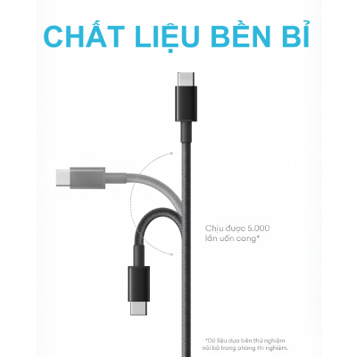 Cáp Sạc Nhanh Anker A8753 - USB-C to USB-C 60W 1.8m, Dây Dù New Nylon Siêu Bền, Màu Đen (Black) – Hàng Chính Hãng - <strong>Anker A8753</strong> là giải pháp kết nối hoàn hảo cho những ai đang tìm kiếm một sợi cáp sạc nhanh, bền bỉ và có độ dài linh hoạt. Với chiều dài lên tới 1.8 mét. <strong>Anker A8753</strong> hỗ trợ công suất sạc tối đa 60W, tương thích rộng rãi. Lớp vỏ New Nylon bện dù kép mang lại độ bền cực cao, chịu được hơn 10.000 lần uốn cong. Ngoài ra, tốc độ truyền dữ liệu 480Mbps giúp việc đồng bộ tài liệu trở nên nhanh chóng và ổn định.