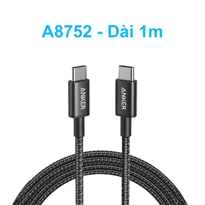 Cáp Sạc Nhanh Anker A8752 - USB-C to USB-C 60W 1m, Dây Dù New Nylon Siêu Bền, 480Mbps, Màu Đen (Black) - Hàng Chính Hãng Cáp Sạc Nhanh Anker A8752 - USB-C to USB-C 60W 1m, Dây Dù New Nylon Siêu Bền, 480Mbps, Màu Đen (Black) - Hàng Chính Hãng - Cáp sạc<strong> Anker A8752</strong> là phụ kiện cao cấp không thể thiếu dành cho các tín đồ công nghệ đang sở hữu iPhone 15 series, Samsung, iPad hay MacBook. Với công suất sạc nhanh lên đến 60W kết hợp công nghệ Power Delivery, <strong>Cáp sạc A8752</strong> giúp tiết kiệm tối đa thời gian nạp năng lượng cho thiết bị. Tốc độ 480Mbps, giúp bạn đồng bộ hóa tài liệu và hình ảnh chỉ trong tích tắc.