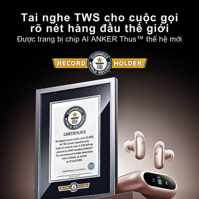 Tai Nghe Bluetooth Soundcore Liberty 5 Pro - D1203 Âm Thanh Hi-Res, Chống Ồn Chủ Động ANC, Cảm Biến Nhịp Tim - Chính Hãng Tai Nghe Bluetooth Soundcore Liberty 5 Pro - D1203 Âm Thanh Hi-Res, Chống Ồn Chủ Động ANC, Cảm Biến Nhịp Tim - Chính Hãng - <strong>Tai Nghe Bluetooth TWS Anker Soundcore Liberty 5 Pro</strong> là đỉnh cao công nghệ âm thanh mới nhất từ Anker, mang đến trải nghiệm nghe nhạc không dây chuẩn Hi-Res Audio vô cùng sống động. Được trang bị hệ thống driver đồng trục ACAA thế hệ mới, <strong>Tai Nghe Bluetooth TWS Anker Soundcore Liberty 5 Pro</strong> tái tạo dải âm trầm sâu lắng và dải âm cao trong trẻo, làm hài lòng cả những đôi tai khó tính nhất. Công nghệ chống ồn chủ động Adaptive ANC 3.0 thông minh tự động điều chỉnh theo môi trường, giúp bạn tận hưởng không gian riêng tư tuyệt đối. Với thời lượng pin lên đến 40 giờ kèm hộp sạc và khả năng kết nối đa điểm linh hoạt, <strong>Tai Nghe Bluetooth TWS Anker Soundcore Liberty 5 Pro</strong> chính là người bạn đồng hành hoàn hảo cho công việc, du lịch và giải trí đỉnh cao mỗi ngày.