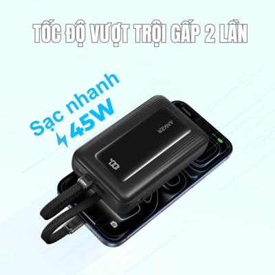 Pin Dự Phòng Anker Zolo 20000mAh 45W - A110M (Tích Hợp Sẵn 2 Cáp USB-C) - Hàng Chính Hãng Pin Dự Phòng Anker Zolo 20000mAh 45W - A110M (Tích Hợp Sẵn 2 Cáp USB-C) - Hàng Chính Hãng - <h2>Pin dự phòng Anker Zolo 20000mAh 45W - <strong>A110M</strong> là trạm sạc di động mạnh mẽ tích hợp sẵn 2 cáp USB-C tiện lợi. Với công suất 45W, <strong>A110M</strong> sạc nhanh hiệu quả cho iPhone, iPad và cả MacBook Air. Dung lượng 20.000mAh cùng cổng USB-A bổ sung cho phép bạn sạc cùng lúc 3 thiết bị trong mọi chuyến đi. Đặc biệt, model <strong>A110M</strong> hỗ trợ đầu vào 30W giúp tái nạp đầy pin chỉ trong 2.5 giờ.</h2>