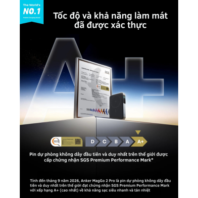 Sạc Dự Phòng Không Dây Anker MagGo 2 Pro A110R - 10000mAh - Qi2.2 - 25W -USB-C PD 45W - Quạt SnapCool Sạc Dự Phòng Không Dây Anker MagGo 2 Pro A110R - 10000mAh - Qi2.2 - 25W -USB-C PD 45W - Quạt SnapCool - <strong>Anker MagGo Power Bank 2 Pro A110R</strong> là pin sạc dự phòng Polymer 10.000mAh cao cấp, nổi bật với sạc không dây Magnetic chuẩn Qi2.2 công suất lên đến 25W và sạc có dây USB-C Power Delivery tối đa 45W. <strong>A110R</strong> được trang bị hệ thống làm mát chủ động bằng quạt kết hợp công nghệ SnapCool và tản nhiệt Graphene 3 lớp, giúp kiểm soát nhiệt độ trong quá trình sạc. Sản phẩm còn có màn hình màu thông minh hiển thị dung lượng pin, công suất đầu ra và chế độ quạt. Với thiết kế nhỏ gọn 220g, <strong>A110R</strong> là lựa chọn tiện lợi cho người dùng smartphone, máy tính bảng và các thiết bị USB-C khi đi làm, du lịch hoặc công tác.
