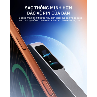 Sạc Dự Phòng Không Dây Anker MagGo 2 Pro A110R - 10000mAh - Qi2.2 - 25W -USB-C PD 45W - Quạt SnapCool Sạc Dự Phòng Không Dây Anker MagGo 2 Pro A110R - 10000mAh - Qi2.2 - 25W -USB-C PD 45W - Quạt SnapCool - <strong>Anker MagGo Power Bank 2 Pro A110R</strong> là pin sạc dự phòng Polymer 10.000mAh cao cấp, nổi bật với sạc không dây Magnetic chuẩn Qi2.2 công suất lên đến 25W và sạc có dây USB-C Power Delivery tối đa 45W. <strong>A110R</strong> được trang bị hệ thống làm mát chủ động bằng quạt kết hợp công nghệ SnapCool và tản nhiệt Graphene 3 lớp, giúp kiểm soát nhiệt độ trong quá trình sạc. Sản phẩm còn có màn hình màu thông minh hiển thị dung lượng pin, công suất đầu ra và chế độ quạt. Với thiết kế nhỏ gọn 220g, <strong>A110R</strong> là lựa chọn tiện lợi cho người dùng smartphone, máy tính bảng và các thiết bị USB-C khi đi làm, du lịch hoặc công tác.