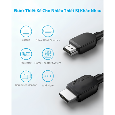 Cáp Chuyển Đổi HDMI To HDMI AnKer 1.8m -A8742 - Hỗ Trợ 8K@60Hz, 4K@120Hz, Băng Thông 48Gbps Cáp Chuyển Đổi HDMI To HDMI AnKer 1.8m -A8742 - Hỗ Trợ 8K@60Hz, 4K@120Hz, Băng Thông 48Gbps - Tìm kiếm giải pháp truyền tải hình ảnh và âm thanh đỉnh cao cho hệ thống giải trí tại nhà? Cáp chuyển đổi HDMI Anker 1.8m mã <strong>A8742</strong> chính là sự lựa chọn hoàn hảo dành cho bạn. Sản phẩm hỗ trợ độ phân giải siêu nét lên đến 8K@60Hz và 4K@120Hz, mang lại trải nghiệm chơi game mượt mà và xem phim sống động từng chi tiết. Với băng thông khủng 48Gbps cùng đầu tiếp xúc mạ Niken chống oxy hóa, cáp <strong>A8742</strong> đảm bảo tín hiệu luôn ổn định, không giật lag. Thiết kế vỏ PVC bền bỉ, chiều dài 1.8M tiện lợi kết nối hoàn hảo với PlayStation 5, Xbox Series, Apple TV và TV UHD 8K.